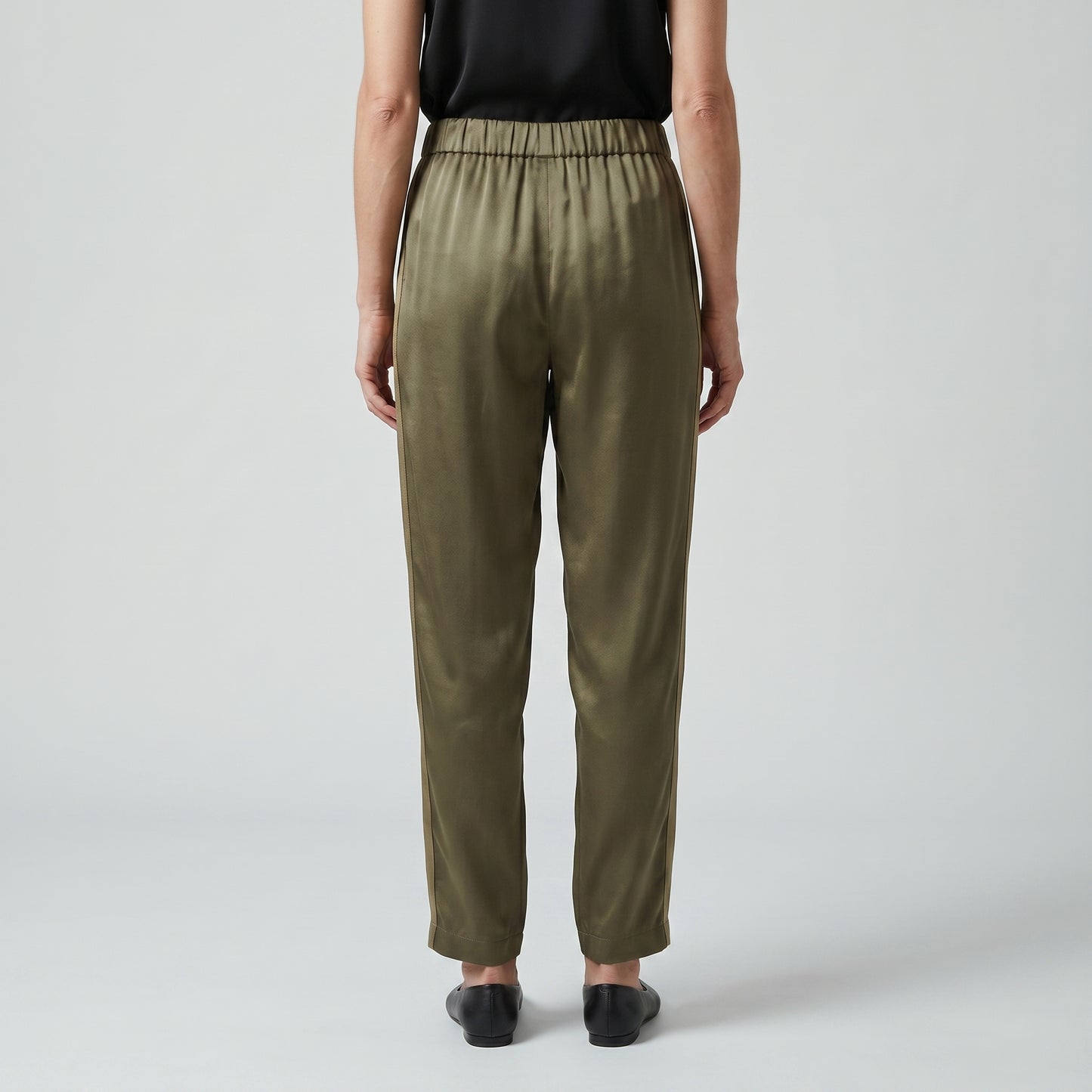Satin Olive Tapered Trousers