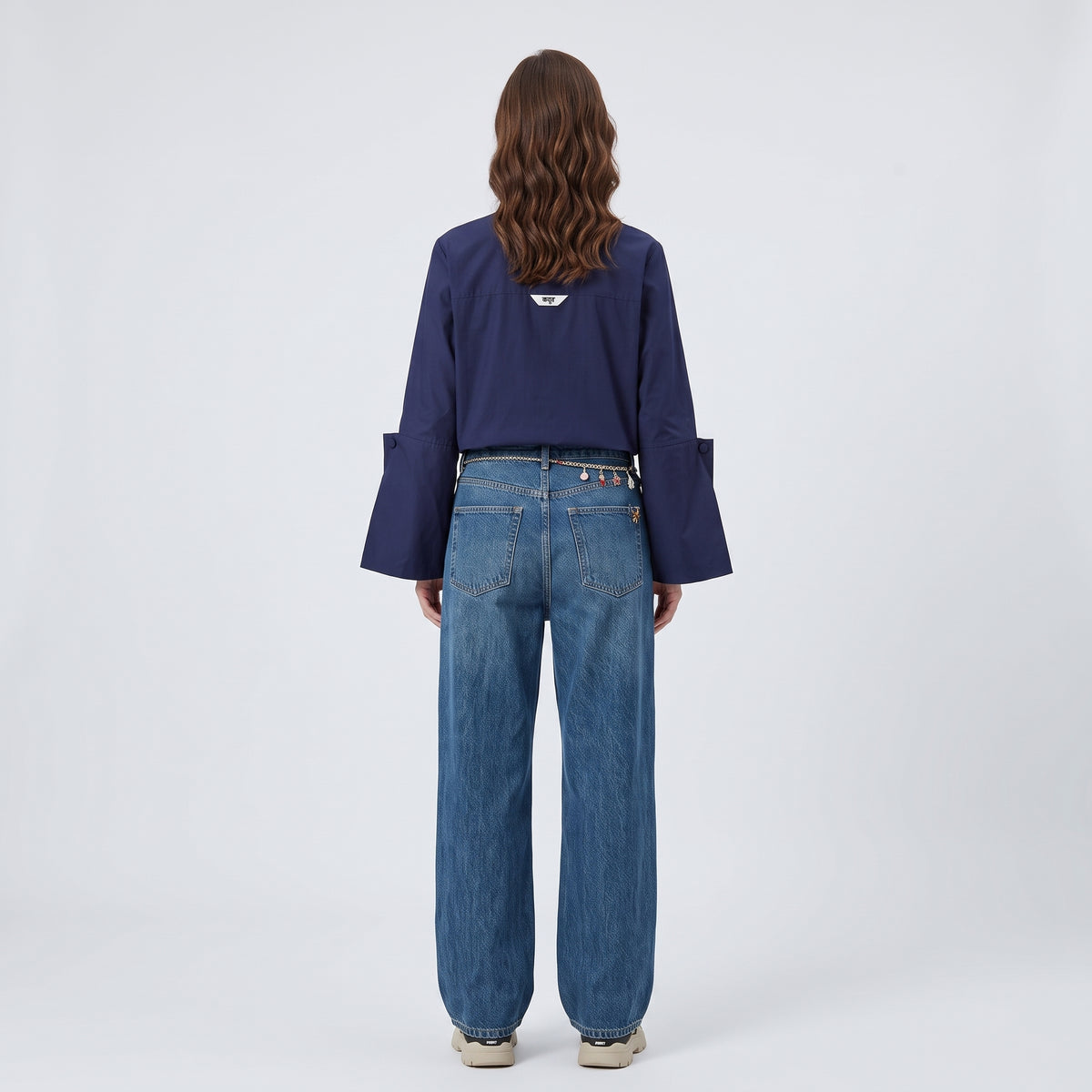 Navy Embellished Poplin Button-Up