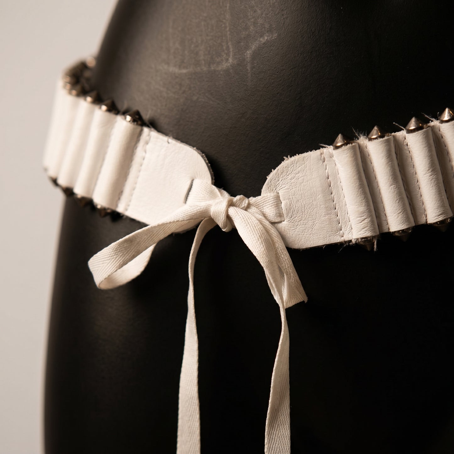 White Spiked Leather Belt
