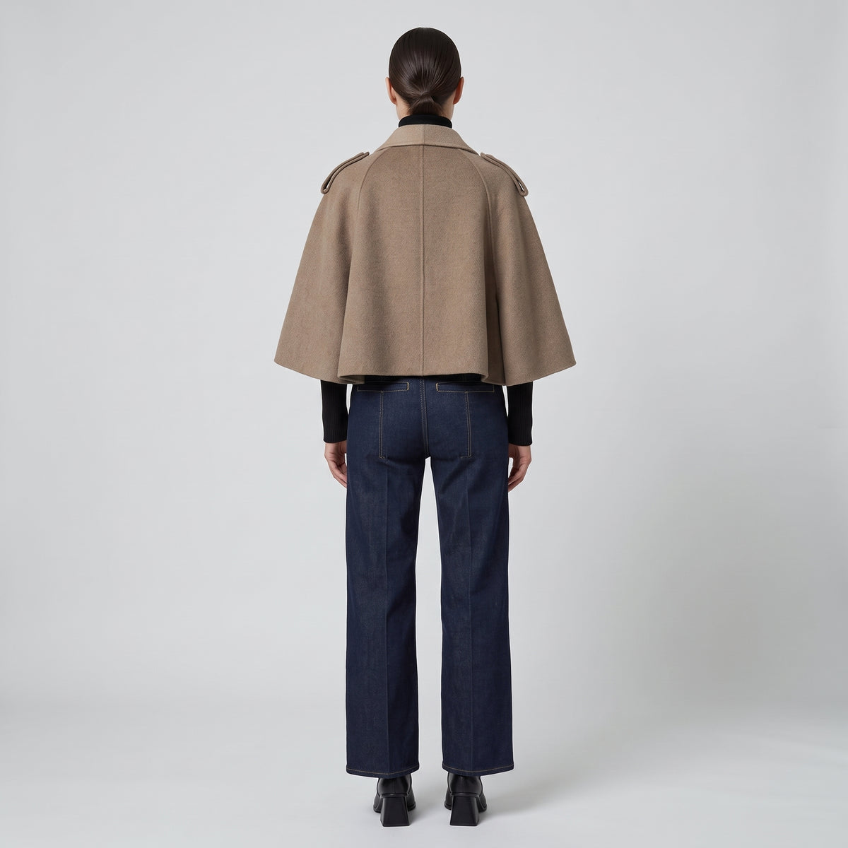 Tailored Wool Blend Cape Jacket