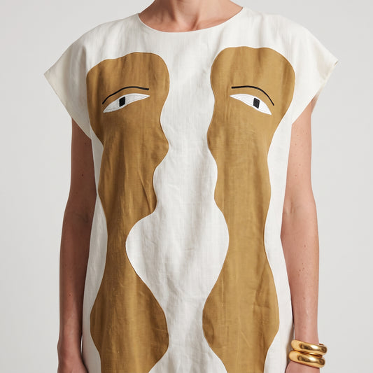 Abstract Figure Print Linen Tunic