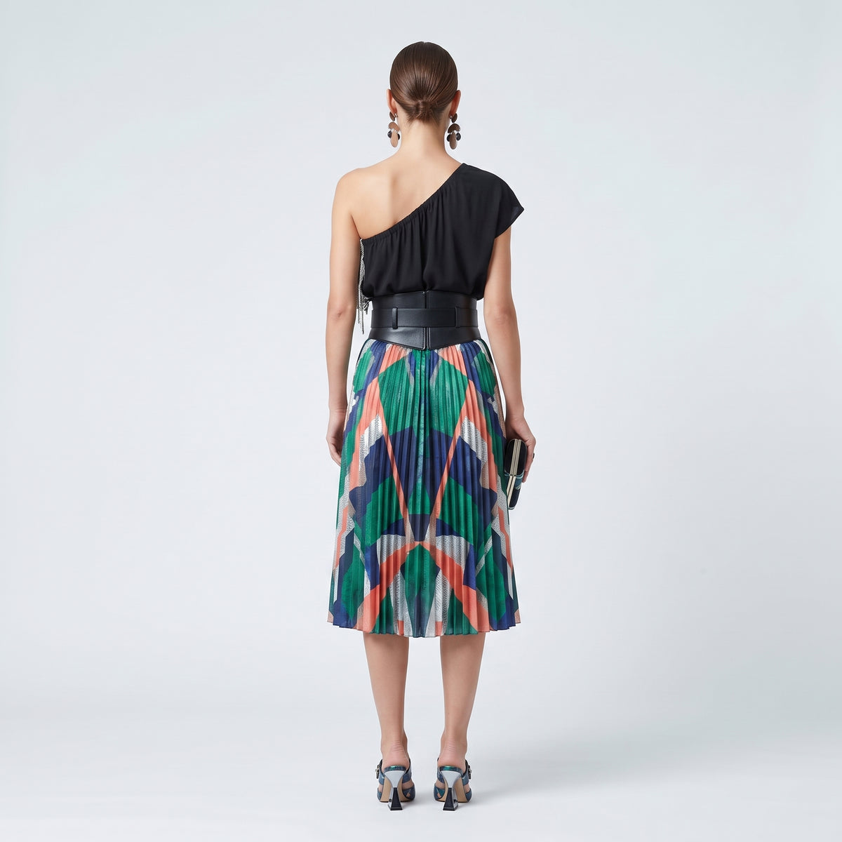 Embellished One-Shoulder Satin Top