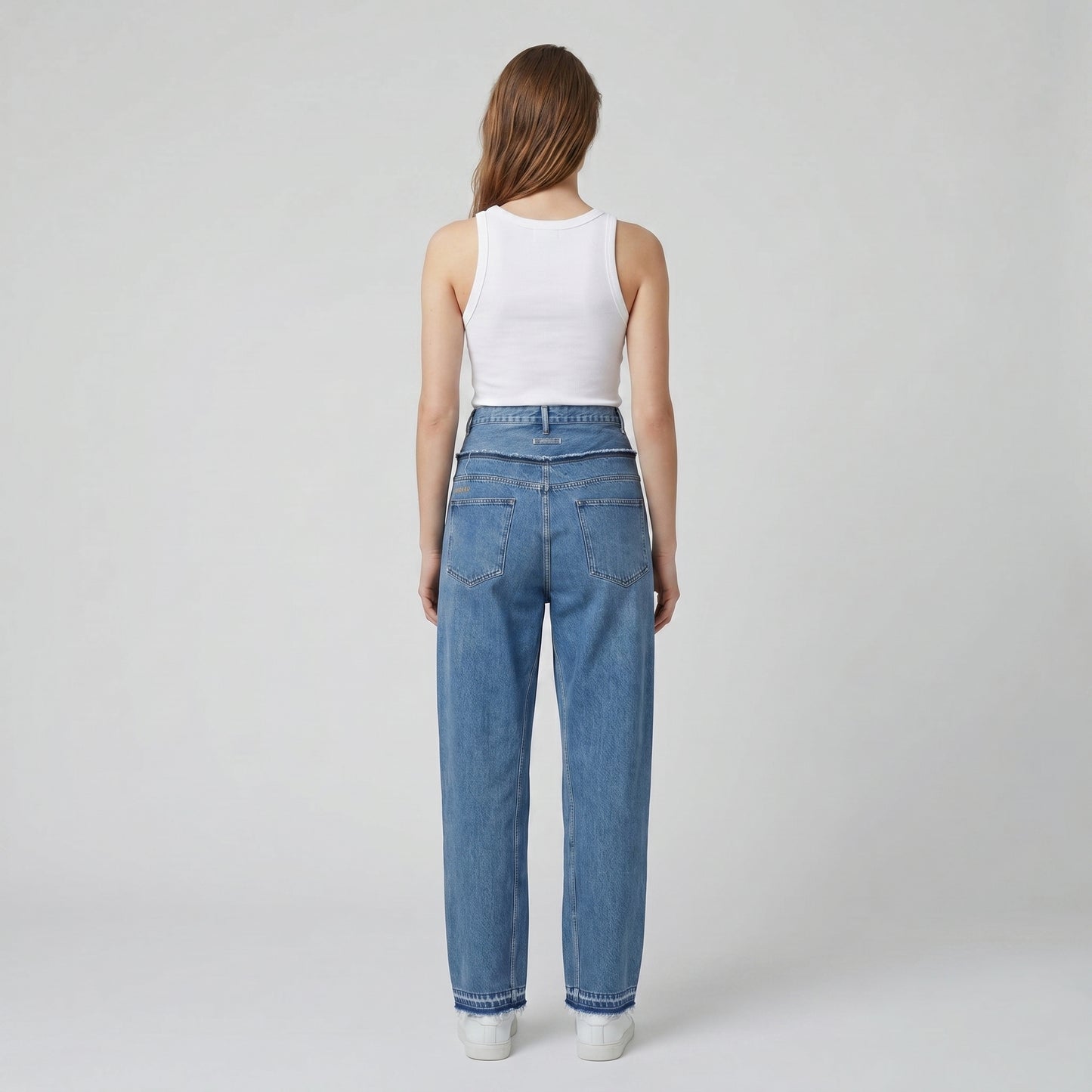 High-Waisted Distressed Denim Jeans