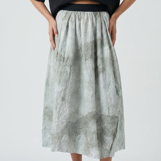 Crinkled Elastic Waist Midi Skirt