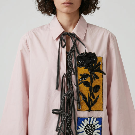 Embellished Floral Lace-Up Shirt