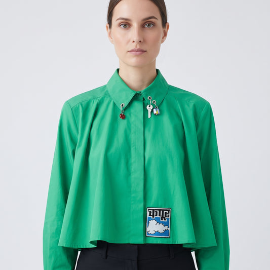 Embellished Cropped Green Shirt