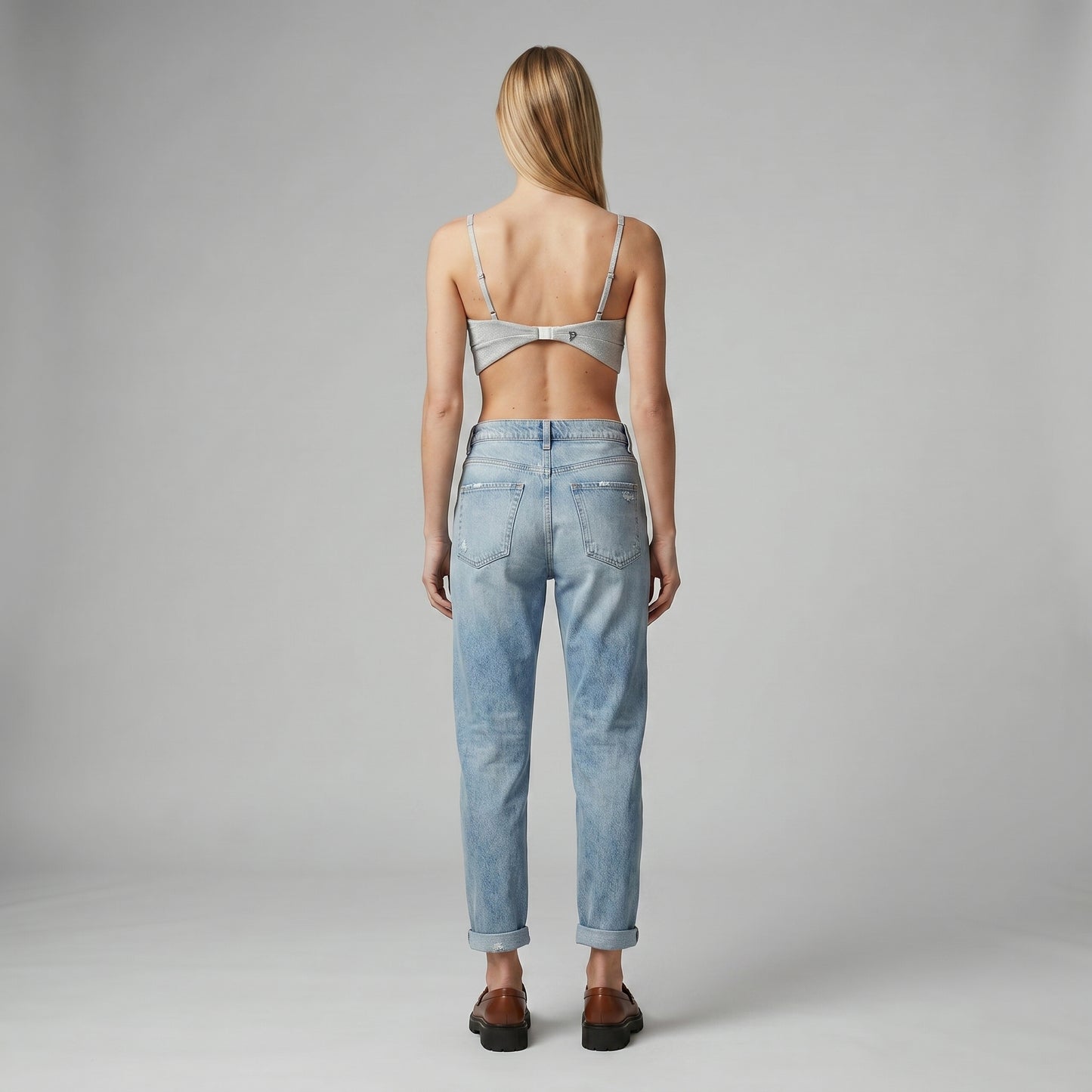 Metallic Silver Cropped Bralette Top