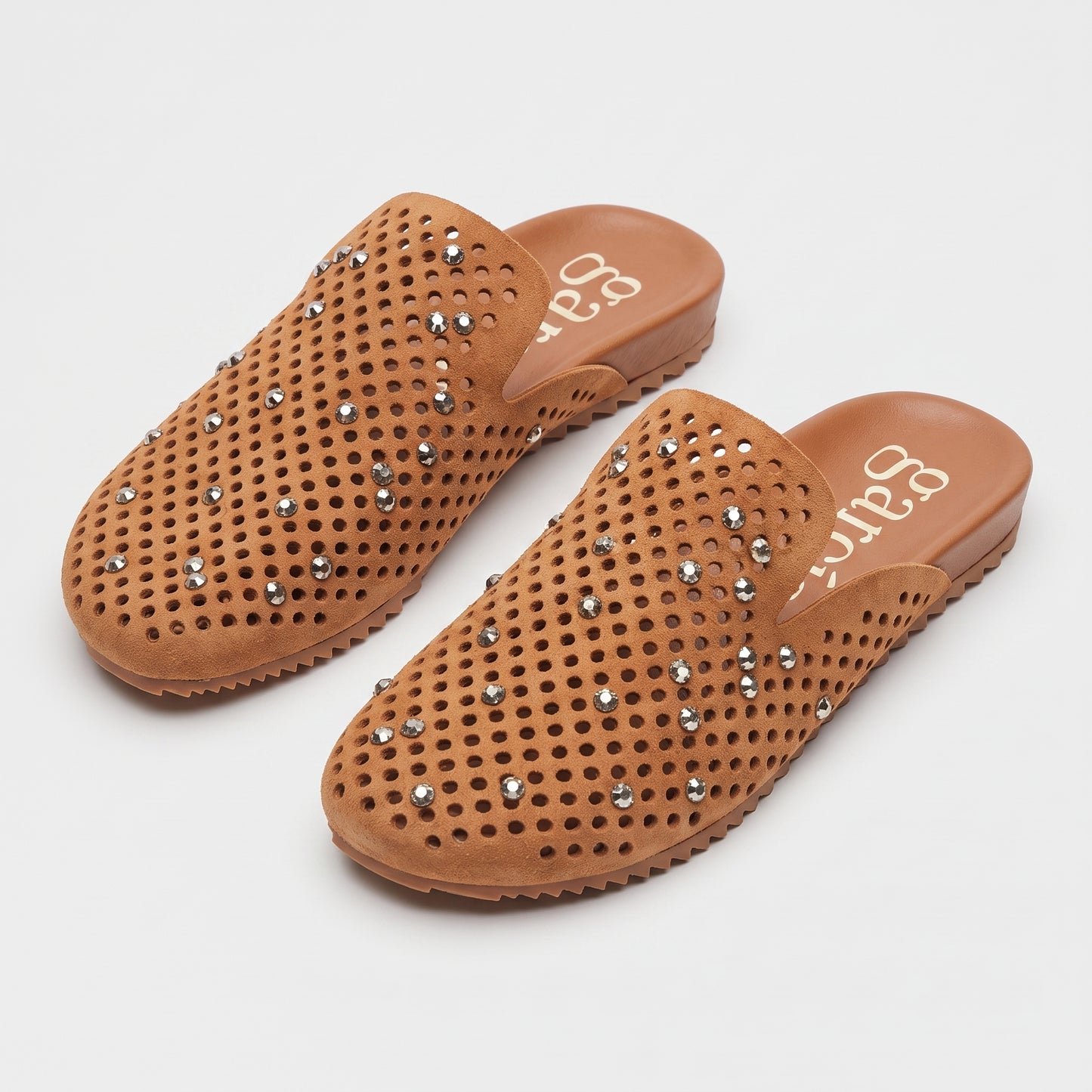 Studded Perforated Suede Mules