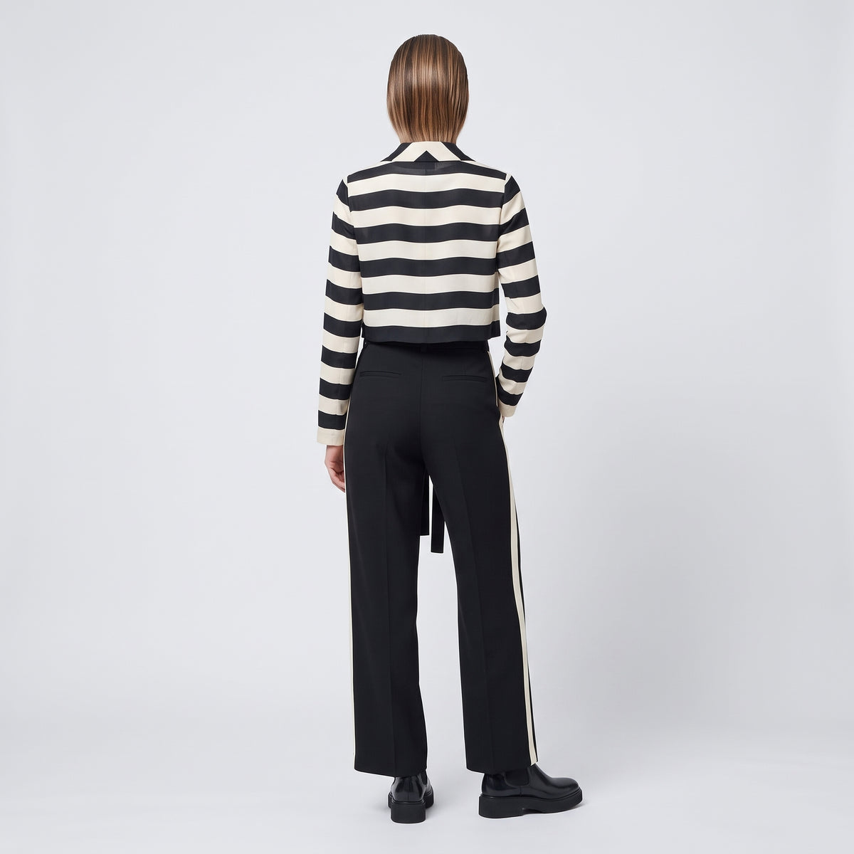 Striped Cropped Tie Front Jacket