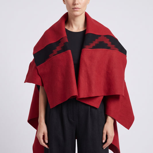 Red Geometric Wool Wrap Cape