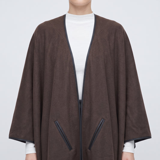Leather Trimmed Wool Cape