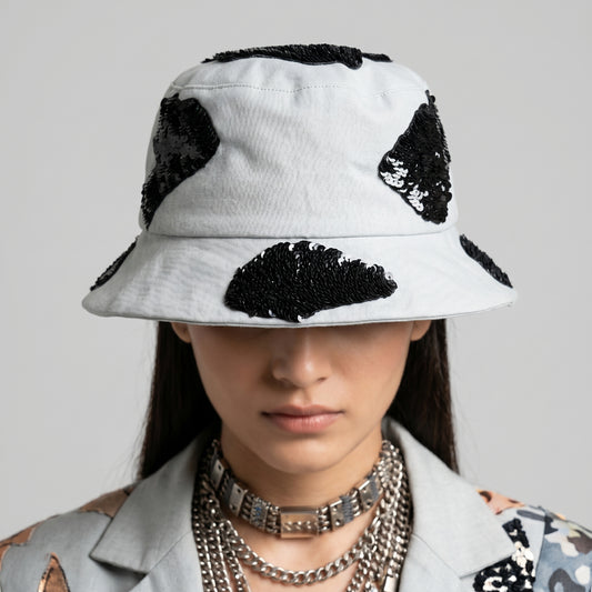 Sequined Patch Canvas Bucket Hat