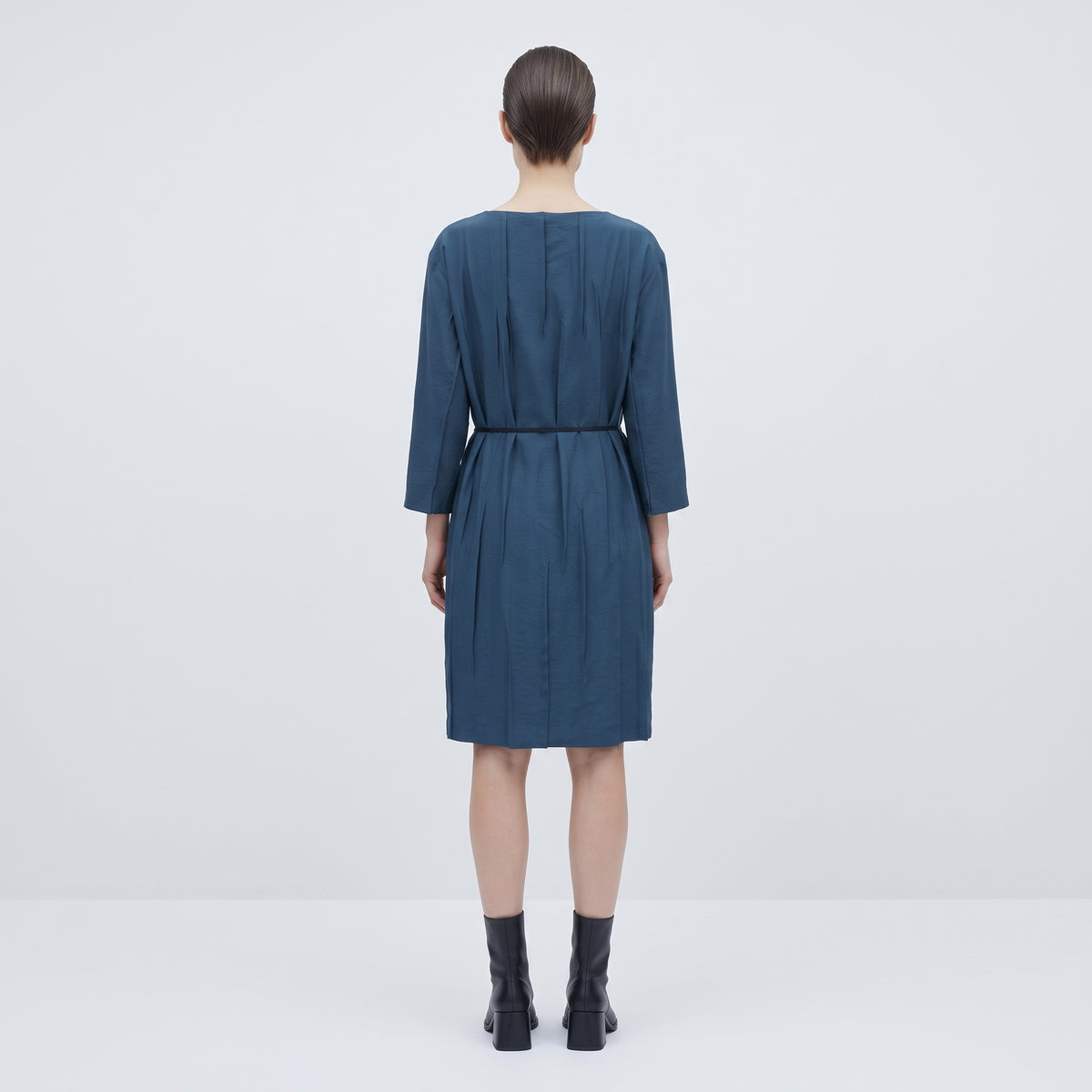 Textured Blue Wrap Midi Dress
