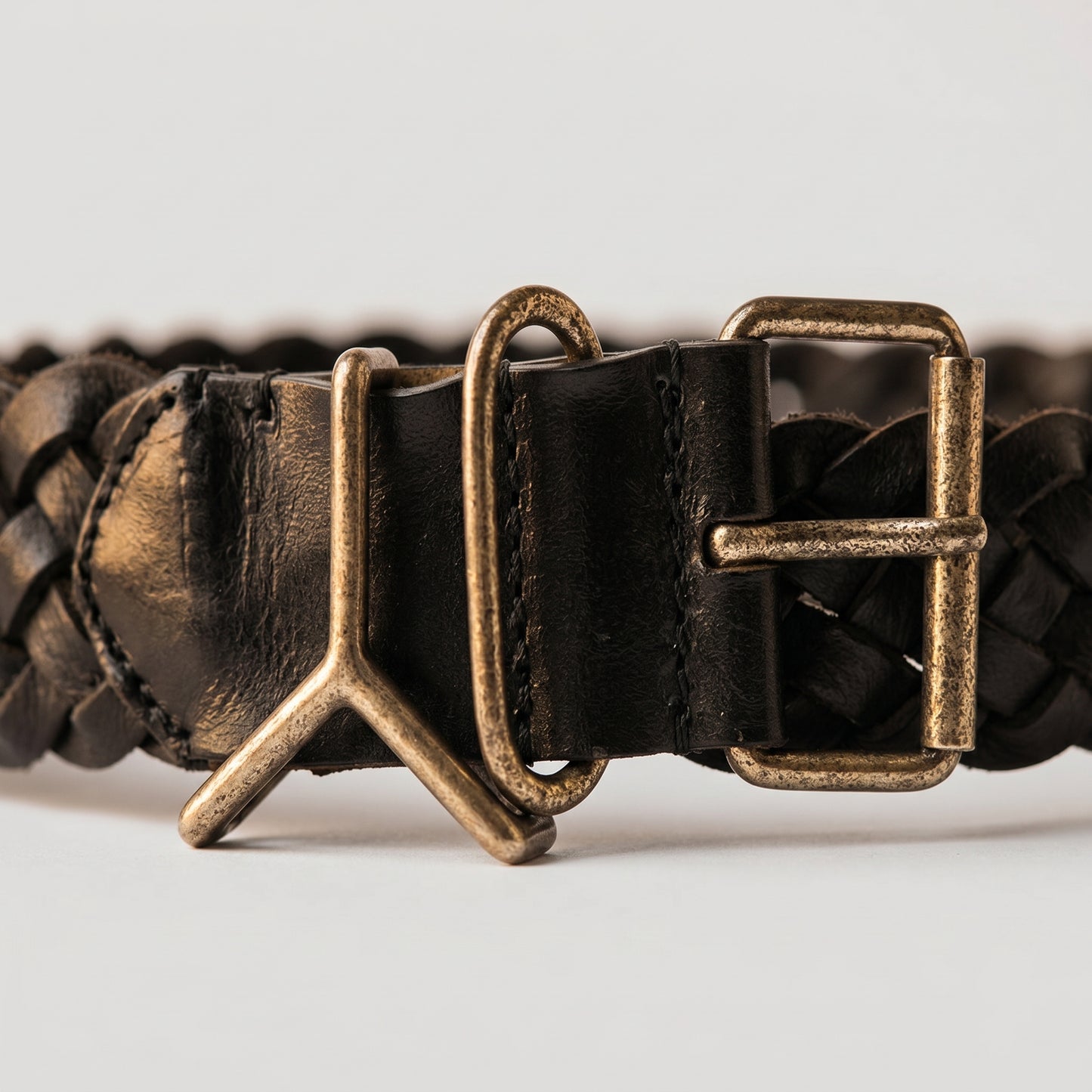 Braided Leather Buckle Belt