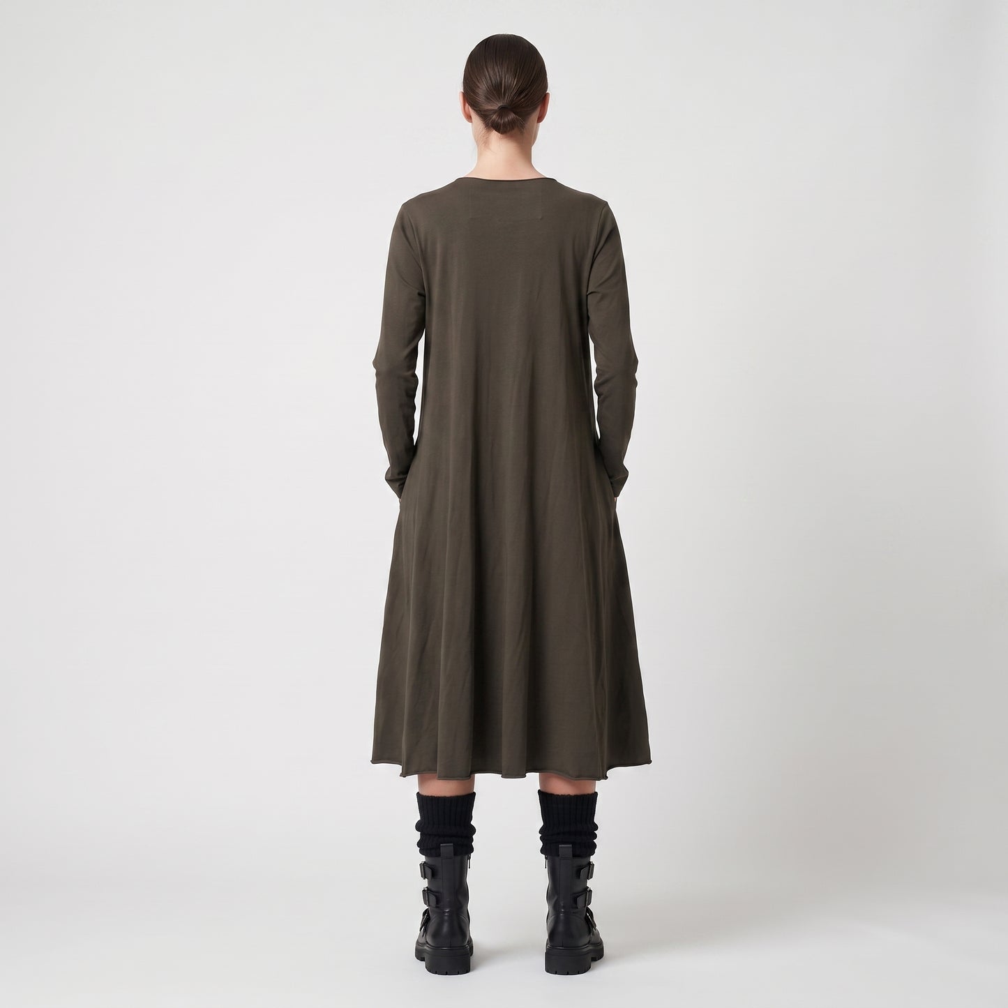 Paneled Long Sleeve Swing Dress