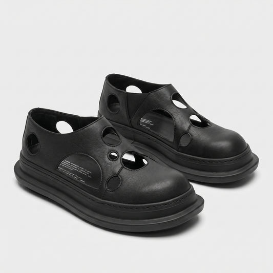 Black Cutout Leather Platform Shoes