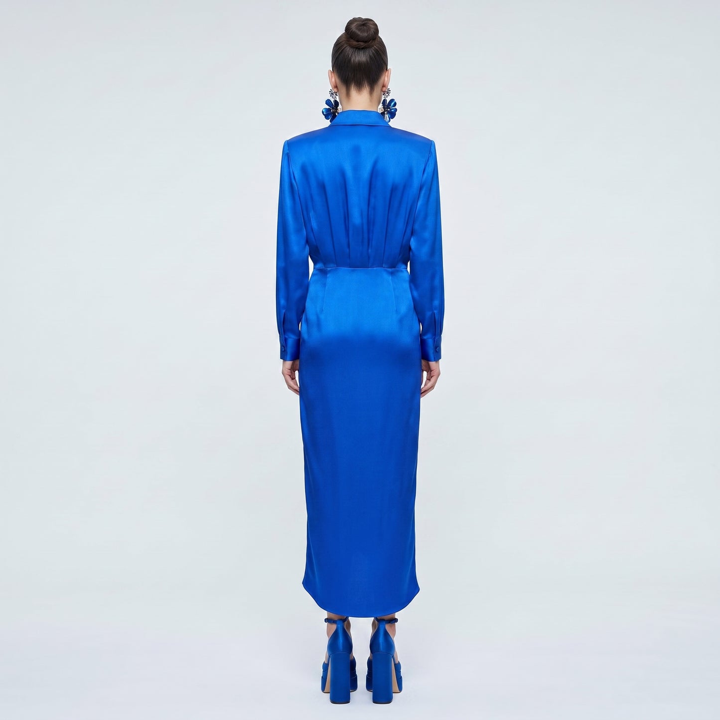 Royal Blue Satin Midi Dress