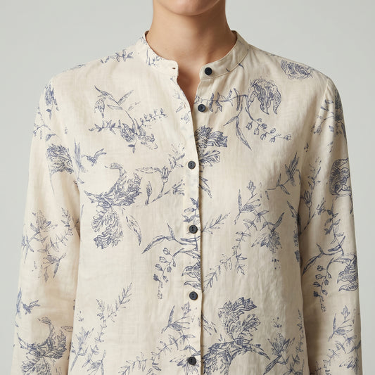 Floral Print Mandarin Collar Shirt