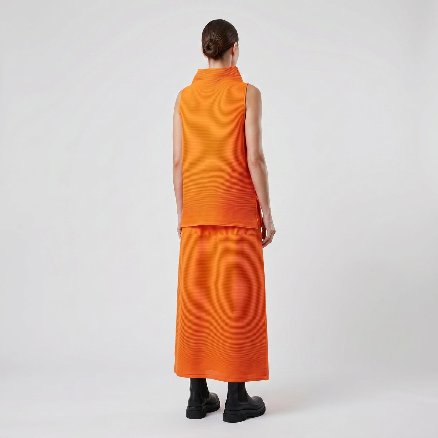 Orange Pleated Sleeveless Top