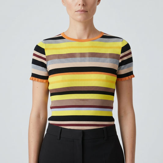 Vibrant Striped Ribbed Knit Tee