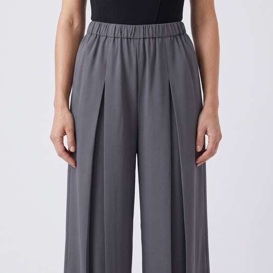 Pleated Wide Leg Charcoal Trousers