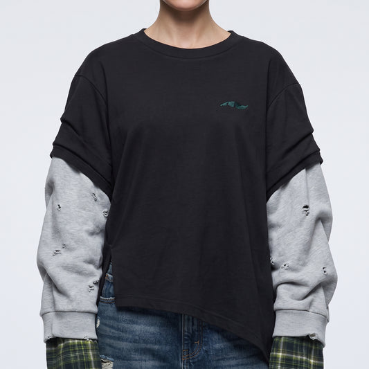 Layered Asymmetric Distressed Cotton Top