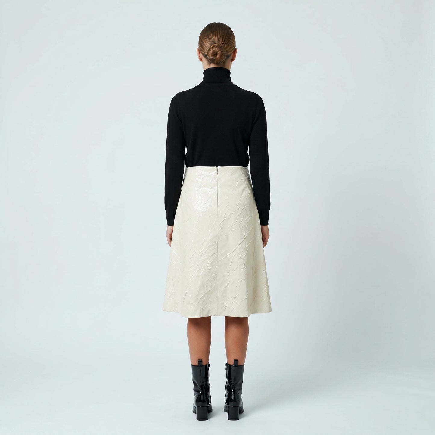 Crinkled Patent A Line Skirt