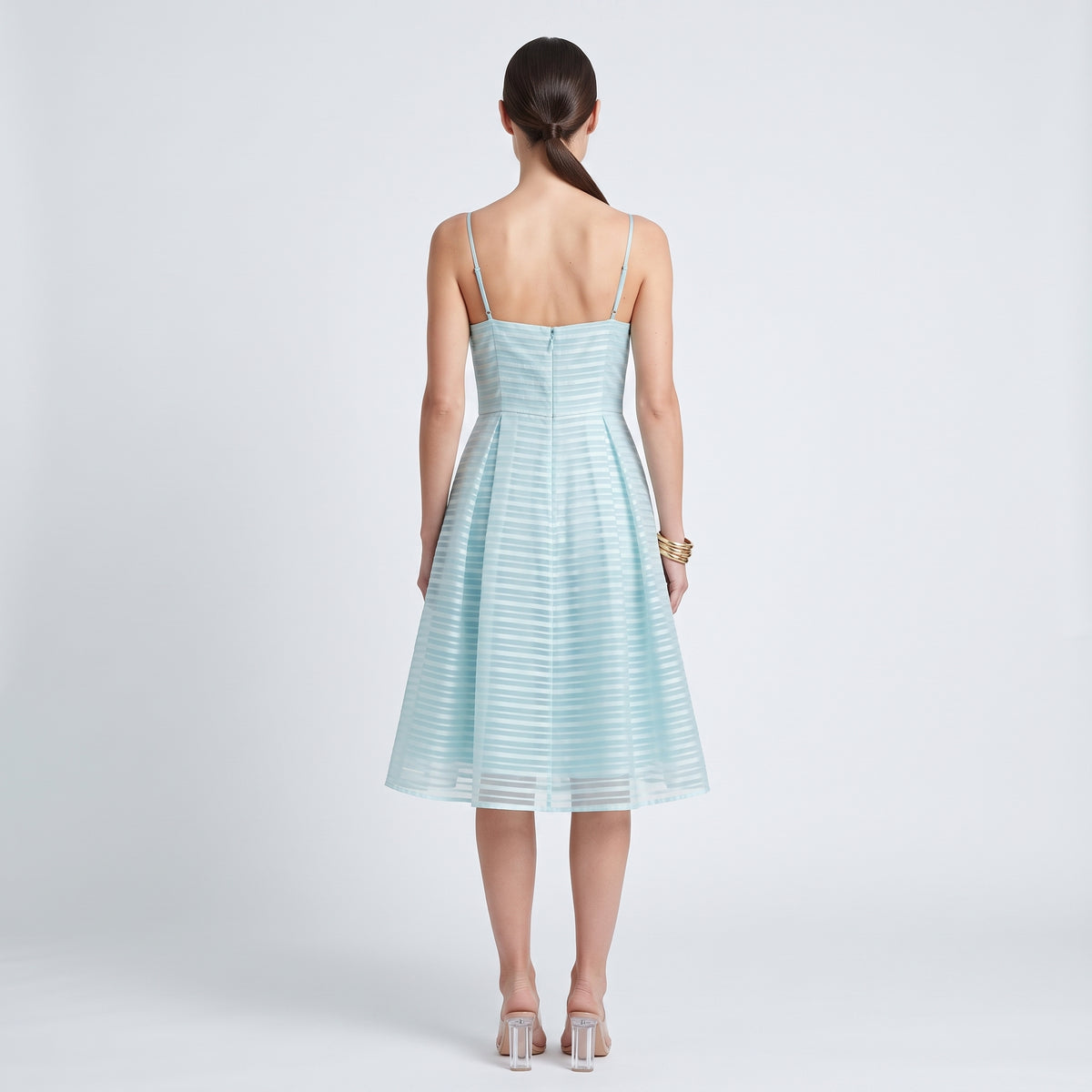 Pleated Striped Pastel A-Line Dress