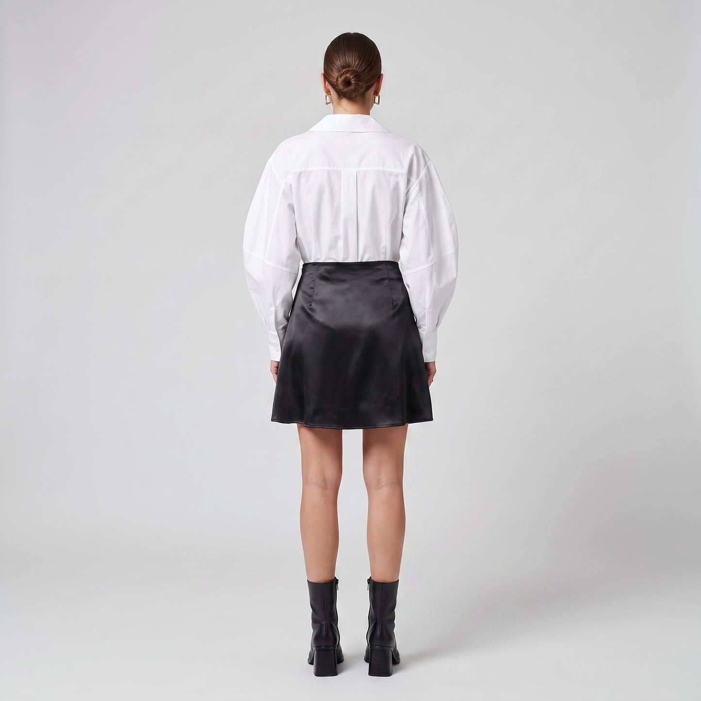 Sleek Black Satin A-Line Skirt