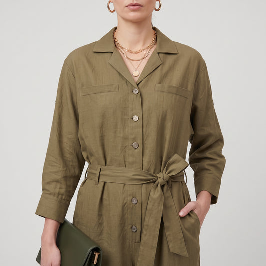 Utility Belted Linen Jumpsuit