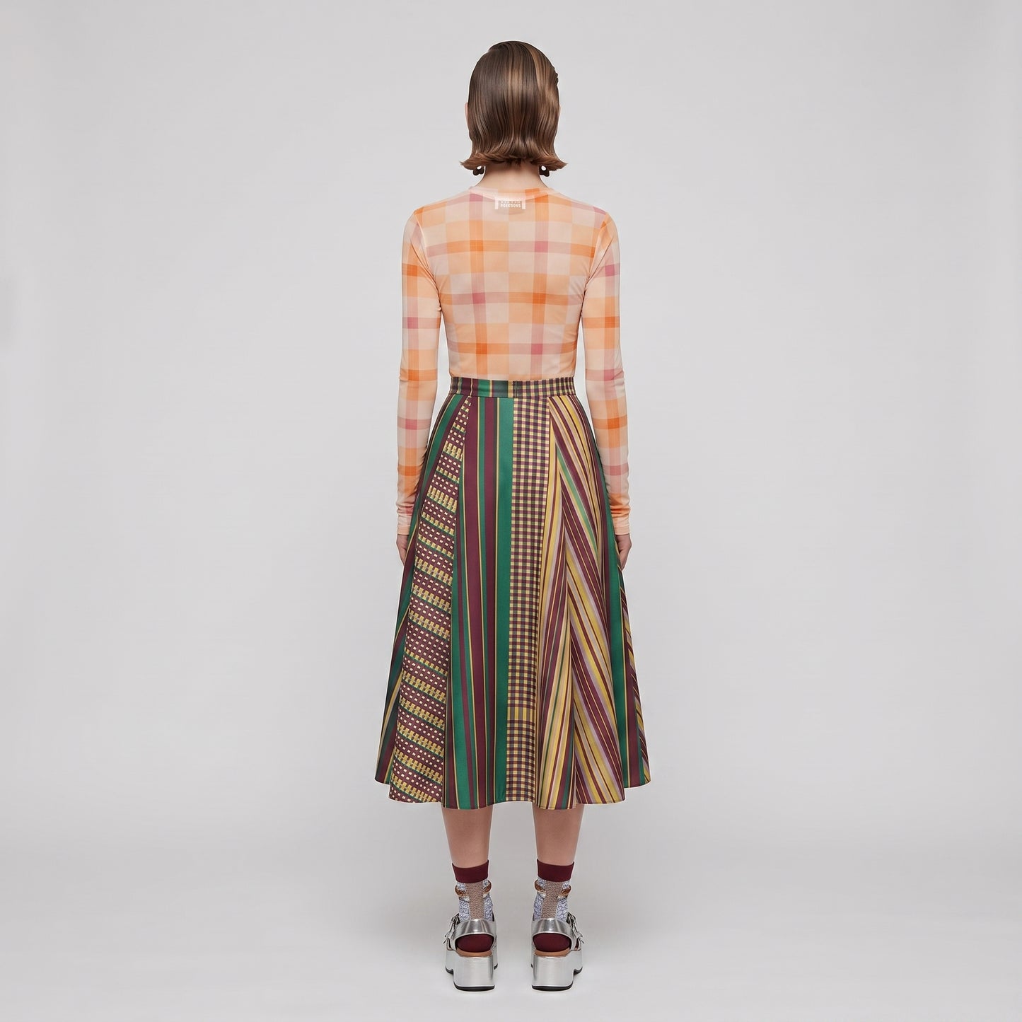 Plaid Sheer Long Sleeve Top