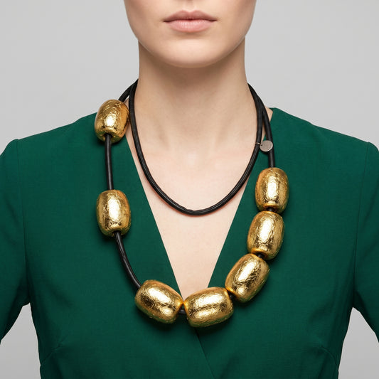 Sculptural Gold Bead Statement Necklace