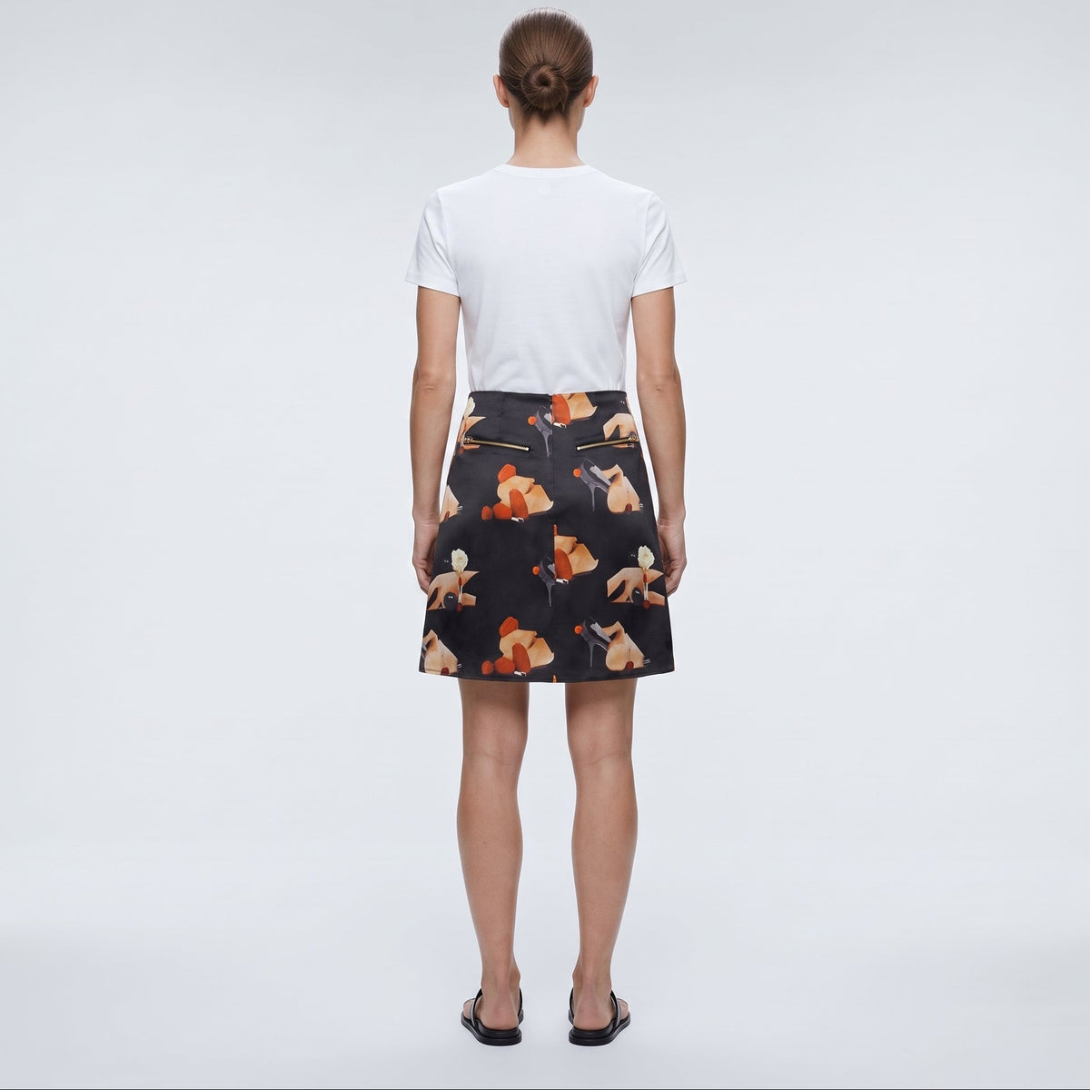 Printed Satin A-Line Skirt