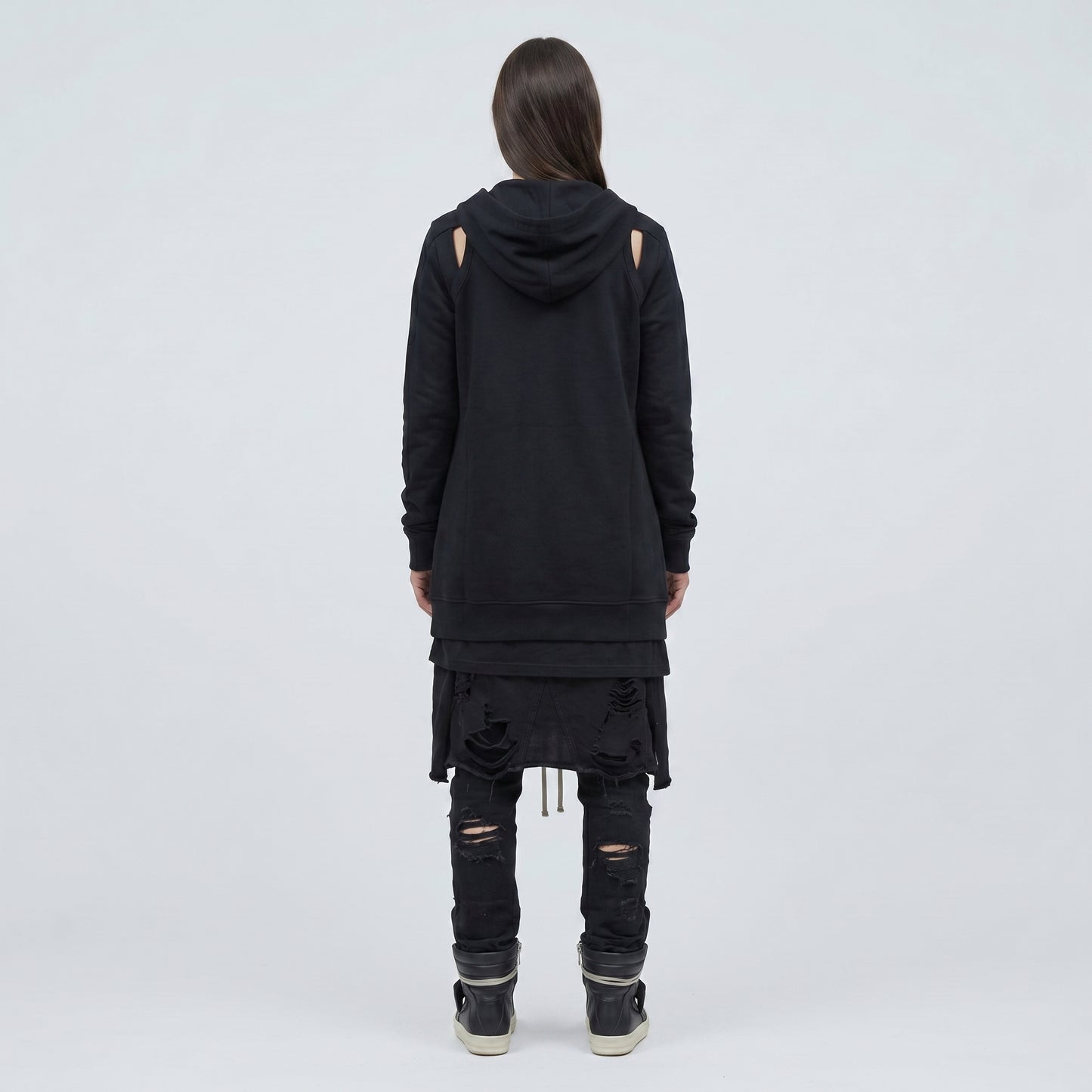 Longline Zip-Up Cotton Hoodie