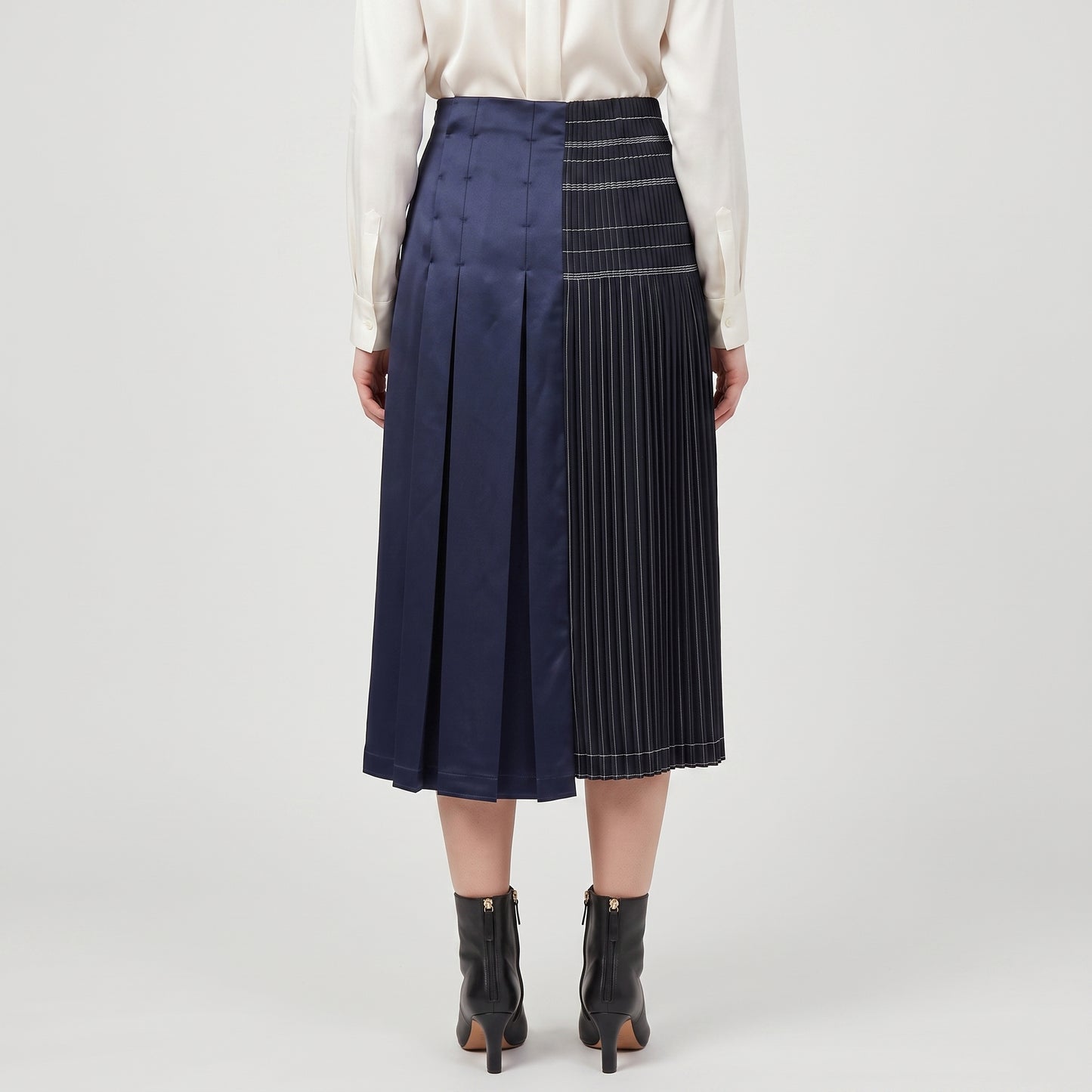 Two-Tone Pleated Midi Skirt