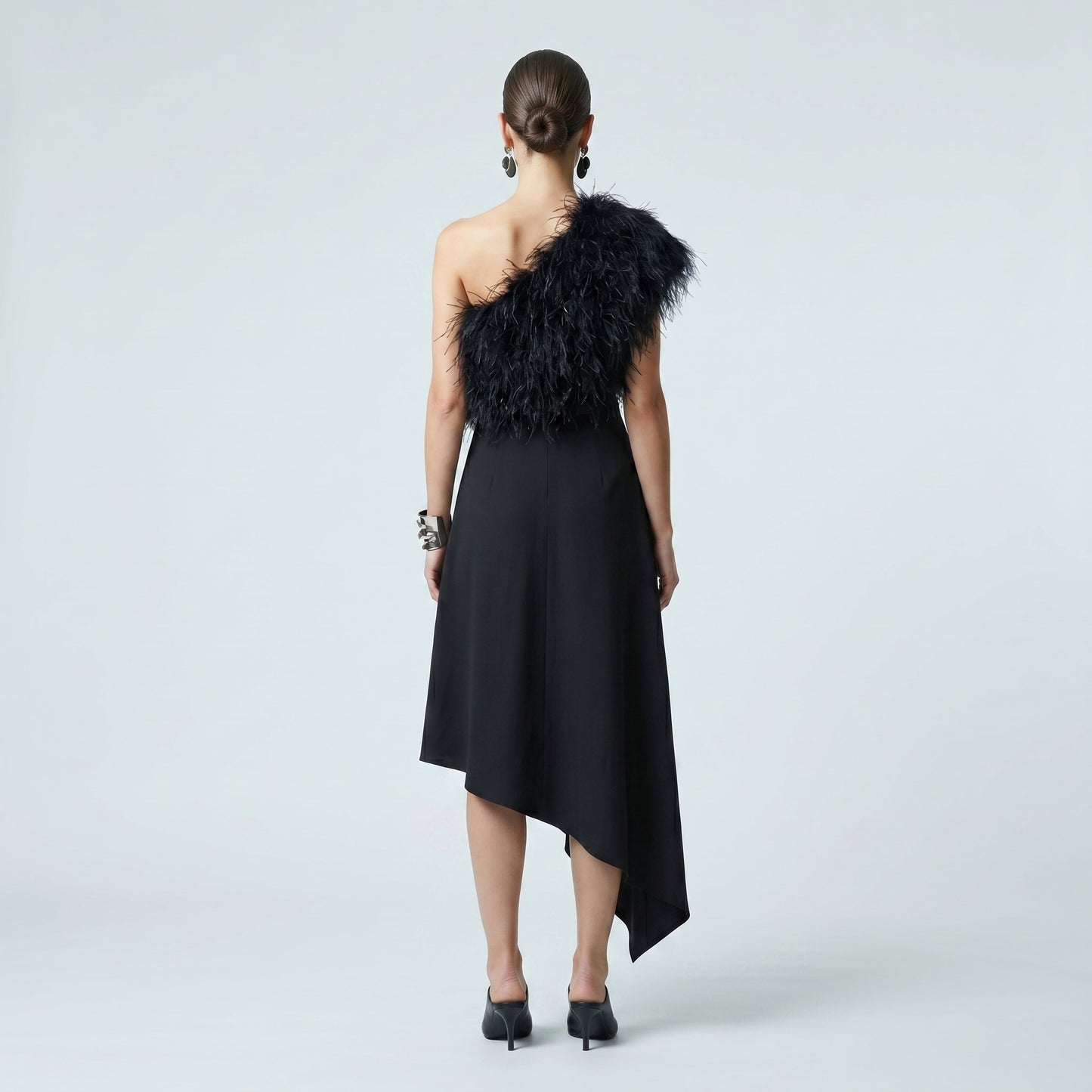 Asymmetric Feather One-Shoulder Dress