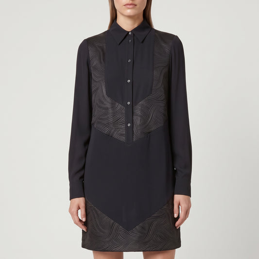 Textured Panel Button-Down Dress