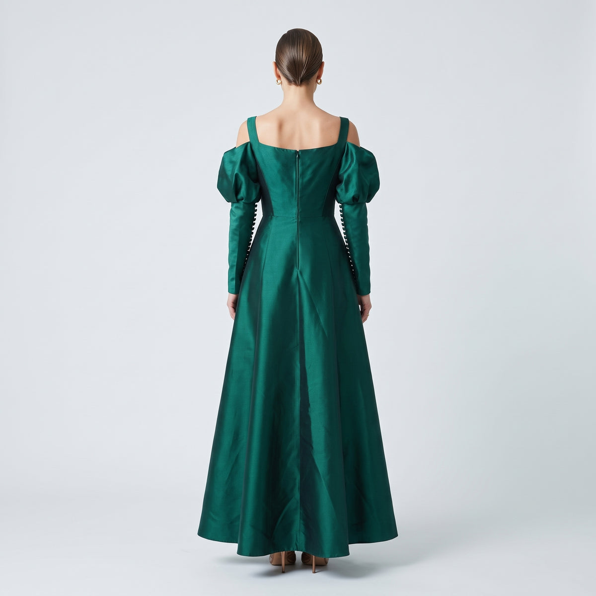 Emerald Cold Shoulder Satin Gown