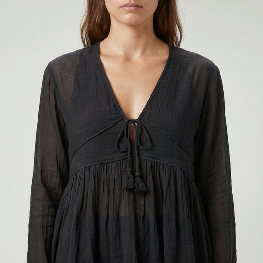 Black Gauze V-Neck Blouse
