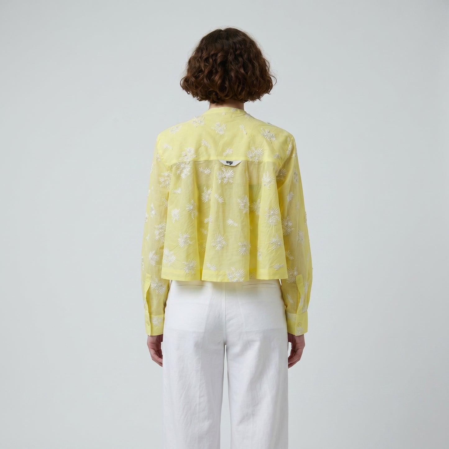 Embroidered Yellow Cropped Shirt