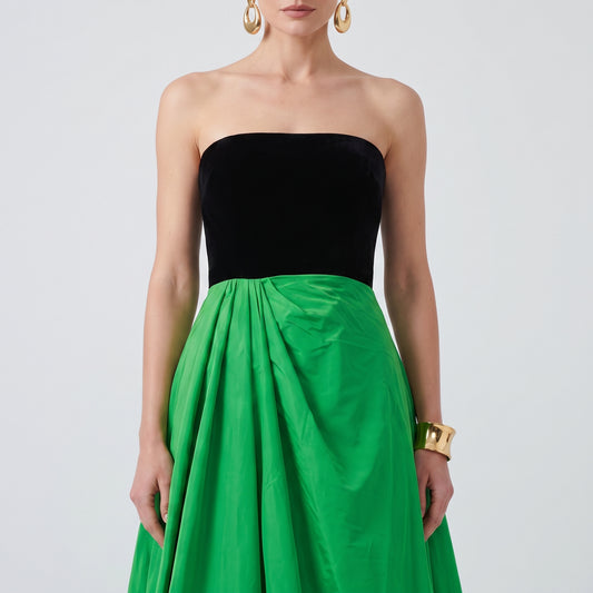 Colorblock Velvet Strapless Gown