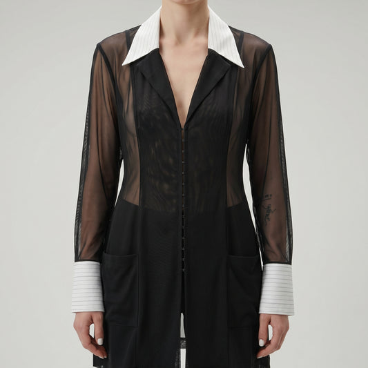 Sheer Contrast Collar Tailored Jacket