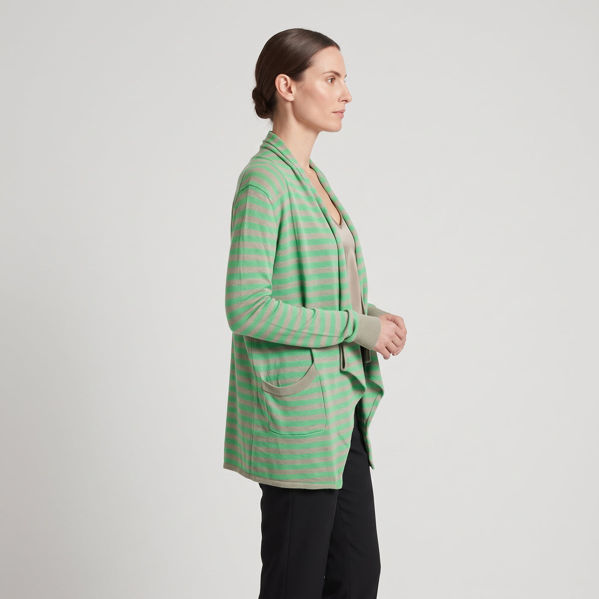 Striped Drape Front Cardigan