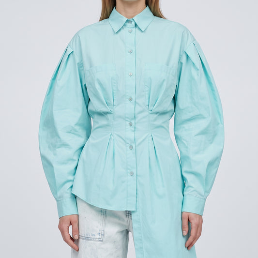 Asymmetric Pleated Cotton Poplin Shirt