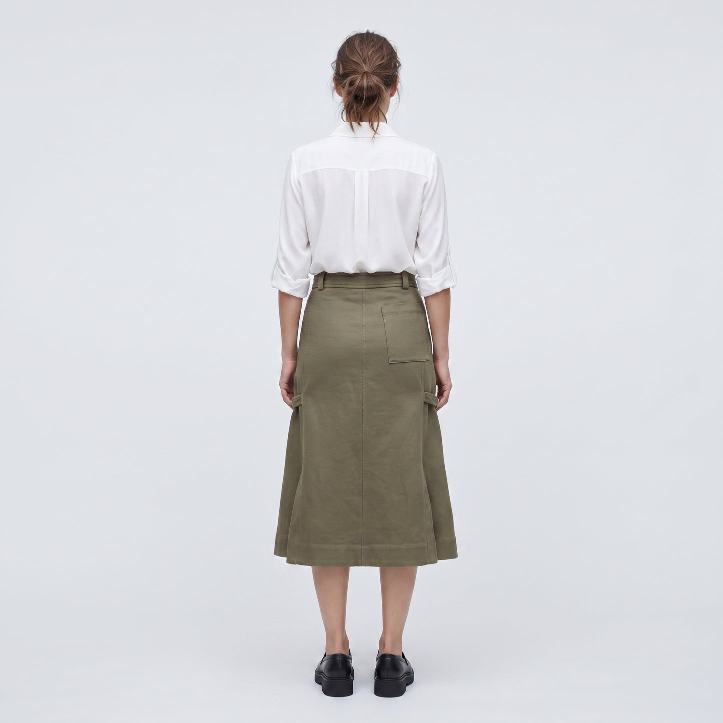 Utility Mid-Length Khaki Skirt