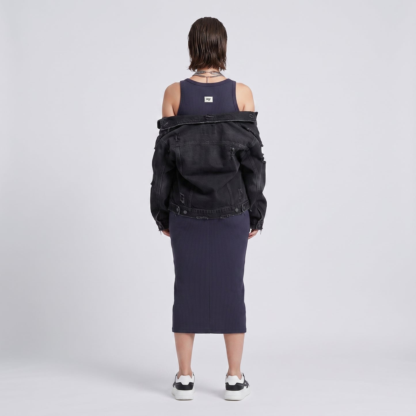 Ribbed Hook-and-Eye Midi Dress