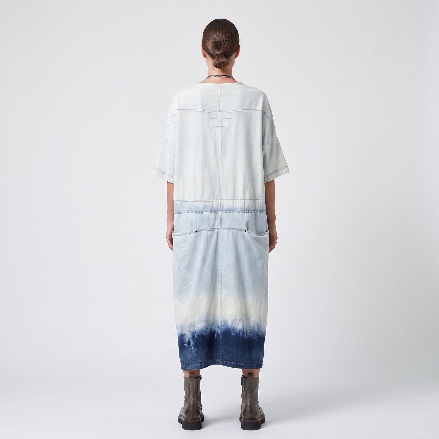 Ombre V-Neck Denim Midi Dress