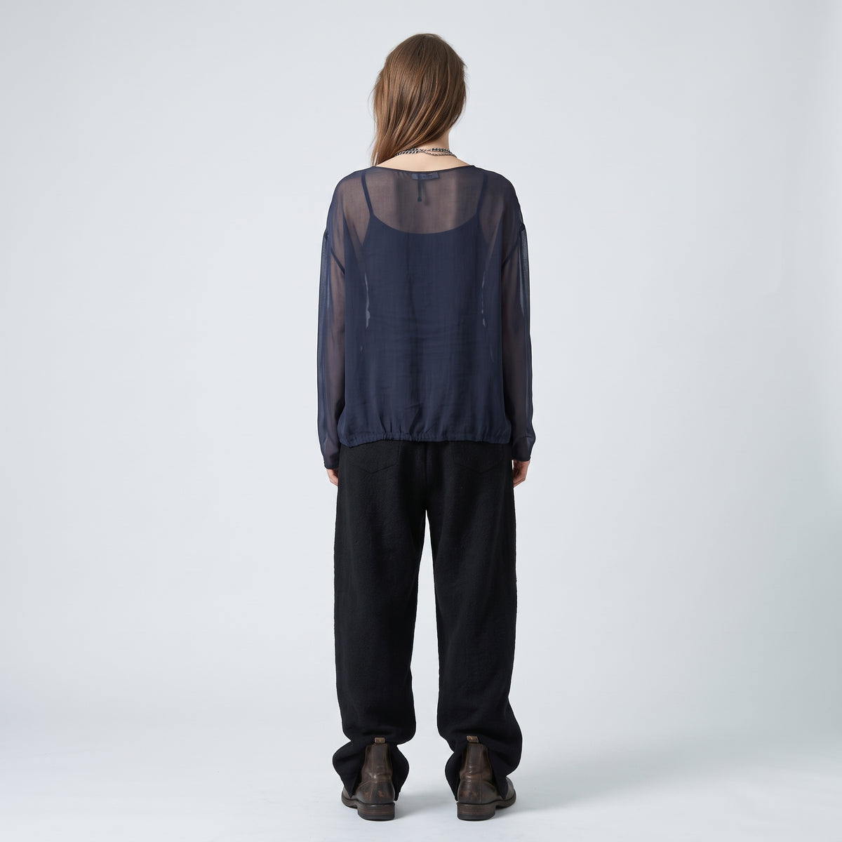 Sheer Navy Long Sleeve Top