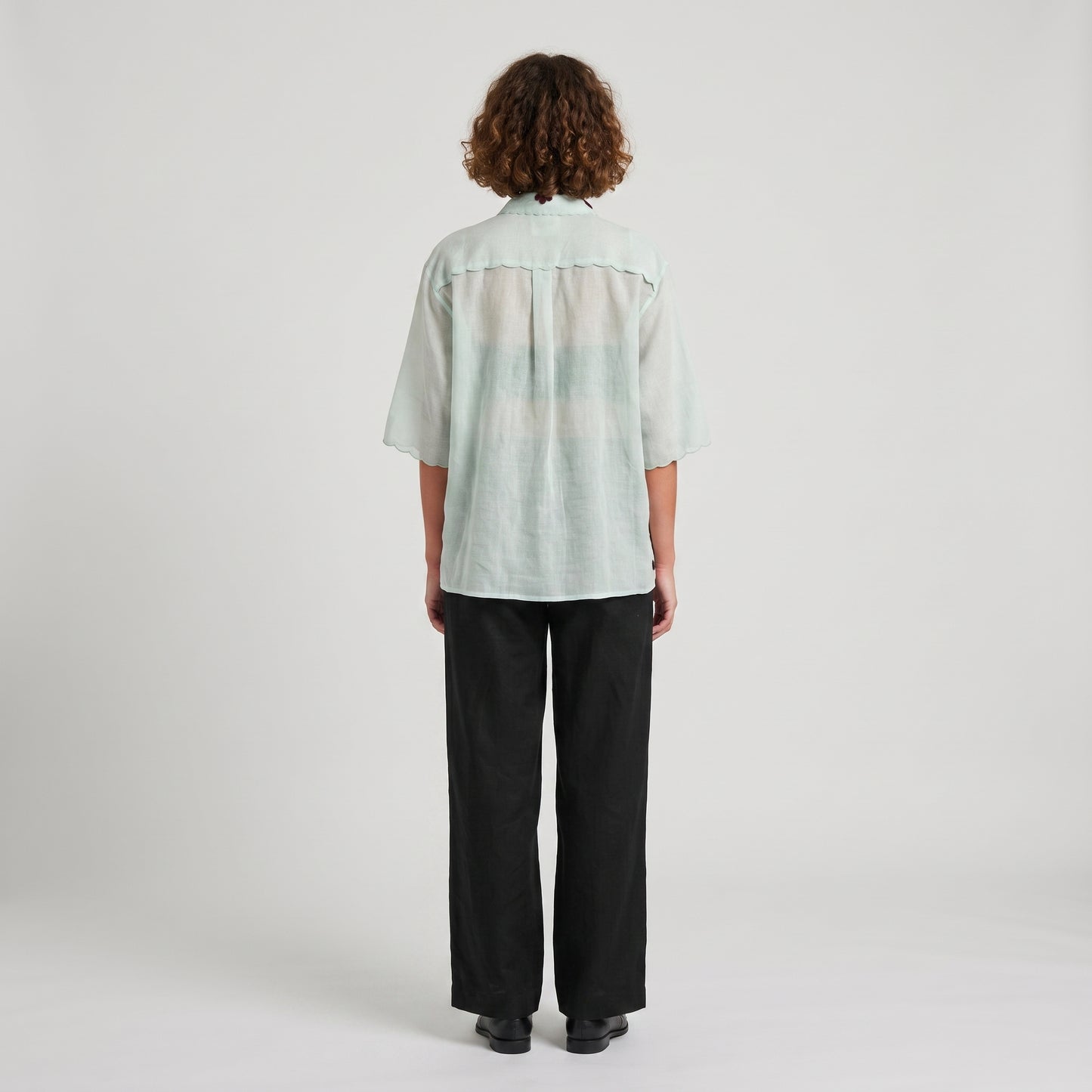 Embroidered Scalloped Linen Shirt