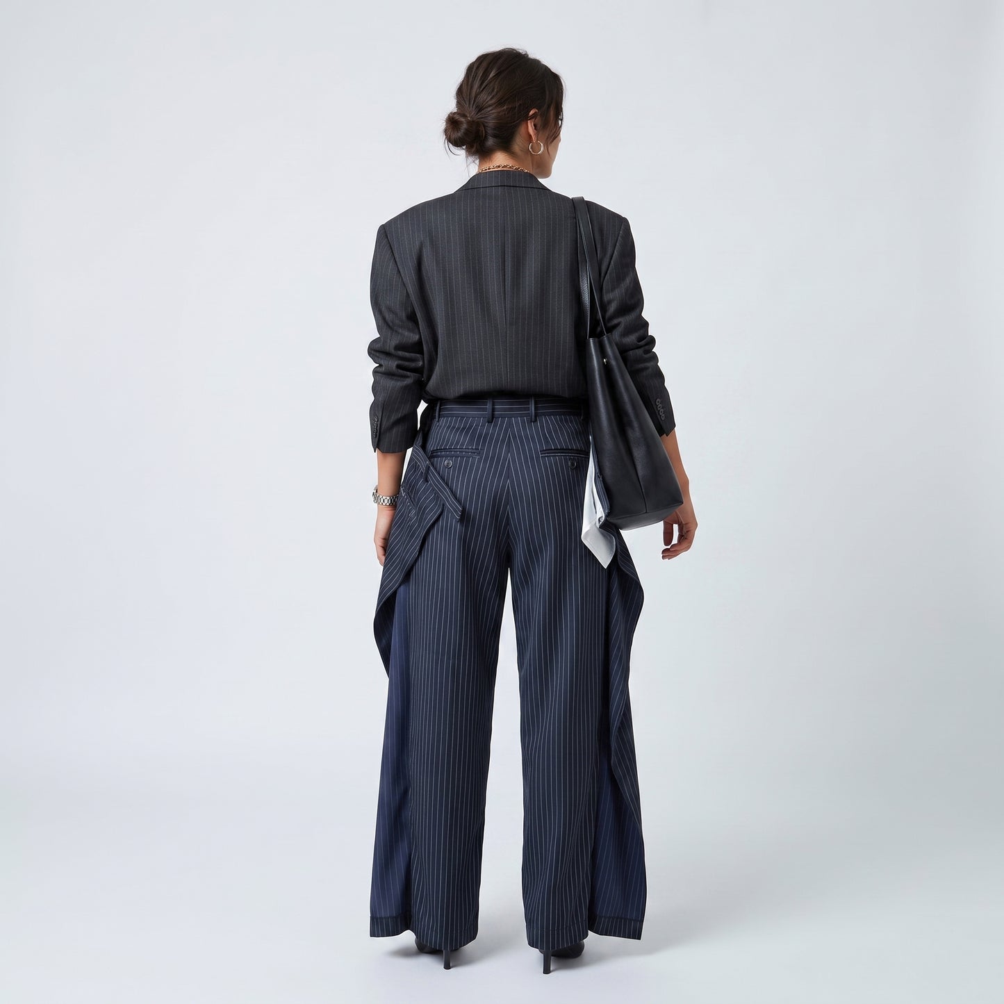 Pinstriped Tailored Wide-Leg Trousers